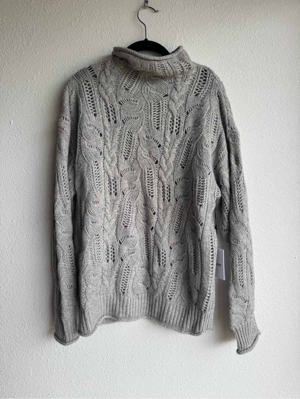 NWT NAADAM Light Gray Openwork Cable Turtleneck Sweater